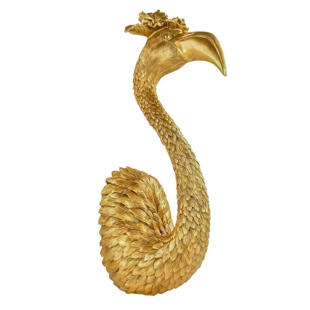 5142 Gold Animal Heads Sculptures Wall Art - Resin Faux Flamingo for Home